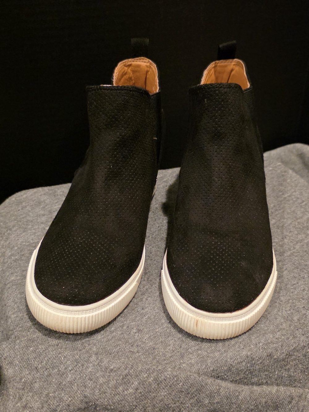 DV by Dolce Vita Black Suede Slip-On Ankle Booties with White Sole